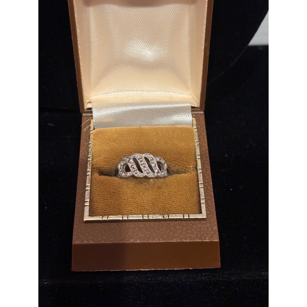 Vintage Silver Tone Openwork Lattice Pave Accent Bypass Cocktail Ring No Stones